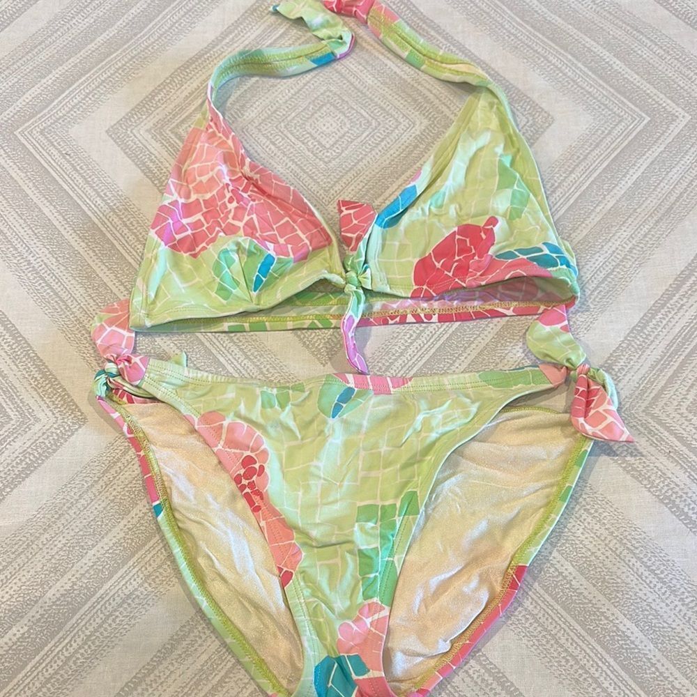 Lilly Pulitzer Women’s Two Piece Green and Pink Bikini Set